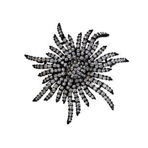 Vintage Rhinestone Black Starburst Brooch Glam Hollywood Old Money Halloween